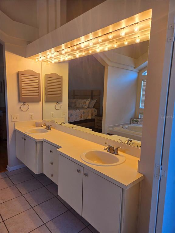 7838 Trail Run Loop New Port Richey, FL 34653 - Photo 19 of 36 a bathroom with a granite countertop sink and a mirror