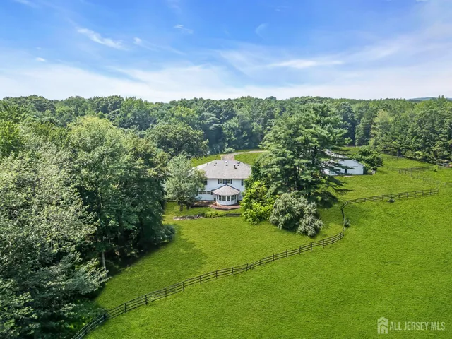 a view of a big yard with large trees