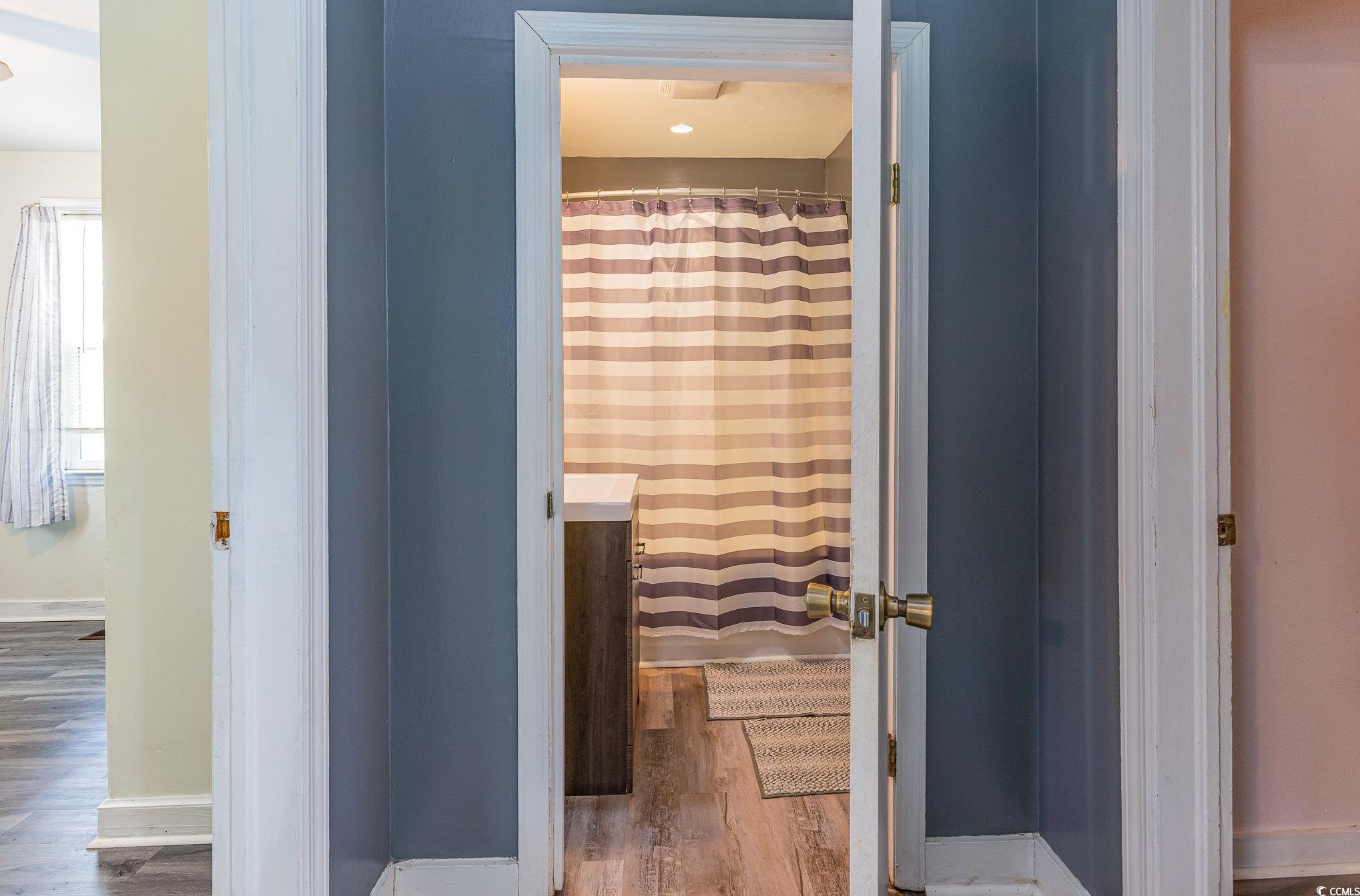 606 Britt Street Georgetown, SC 29440 - Photo 17 of 28 Full bath featuring vanity, baseboards, and wood f