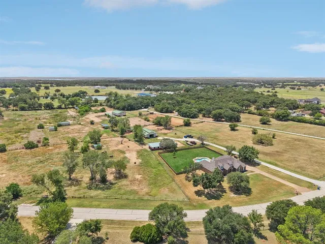 an aerial view of residential houses with outdoor space