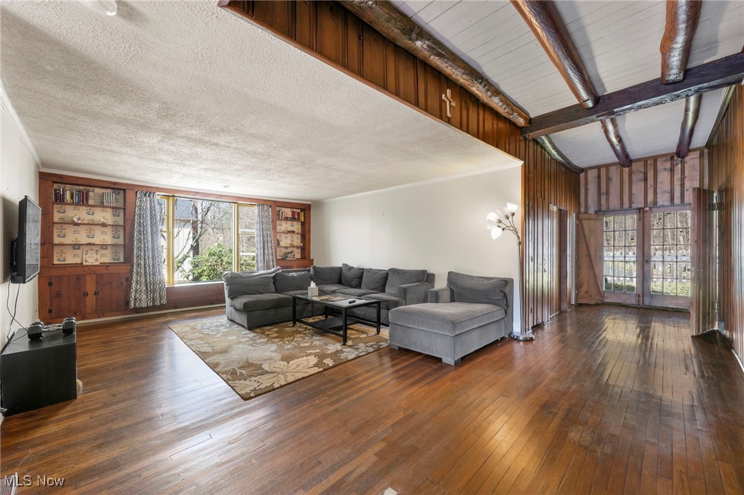 With beamed ceiling