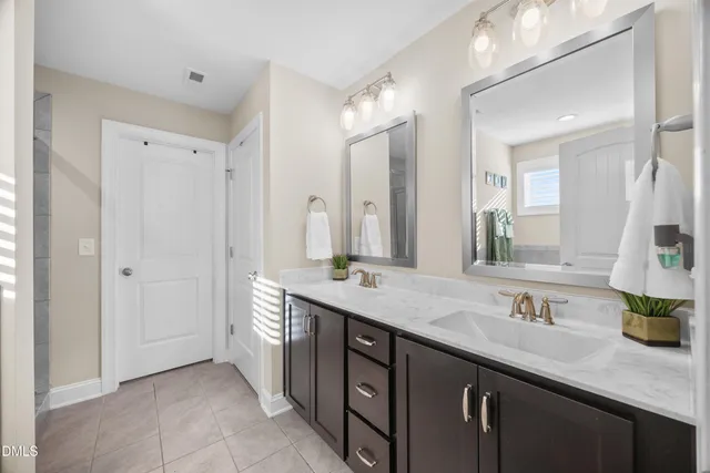 an aerial view of a swimming pool patio and mountain view