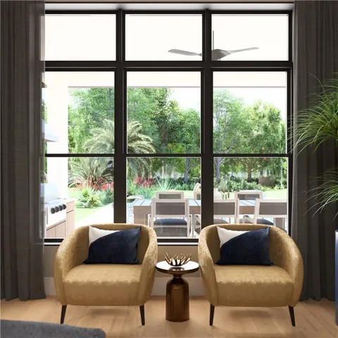 a living room with furniture and a window