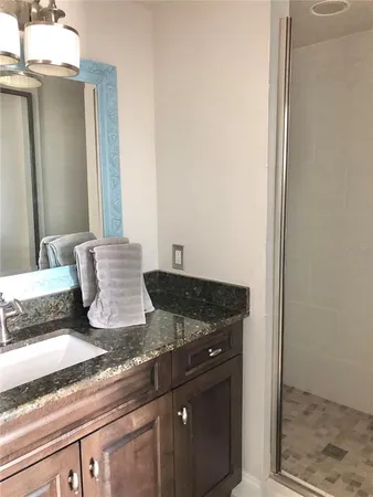 a living room with granite countertop