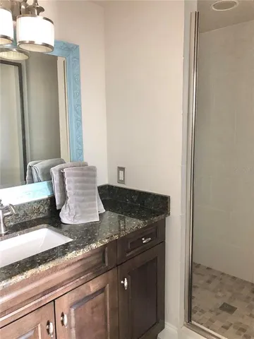 a living room with granite countertop