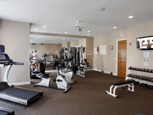 a view of a room with gym equipment