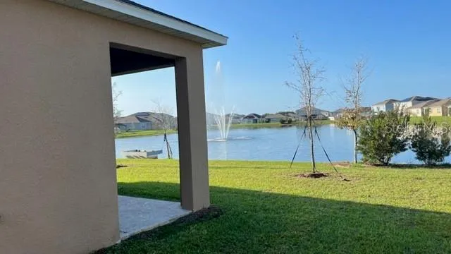 a view of a lake with a mountain in the background