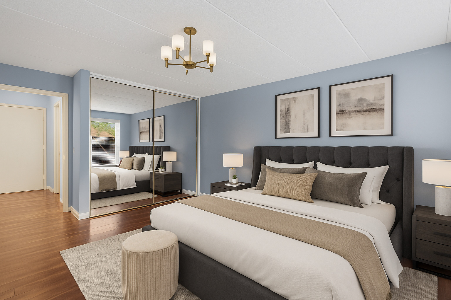 711 West Gordon Terrace, Unit 117 Chicago, IL 60613 - Photo 5 of 20 a bedroom with bed and a chandelier