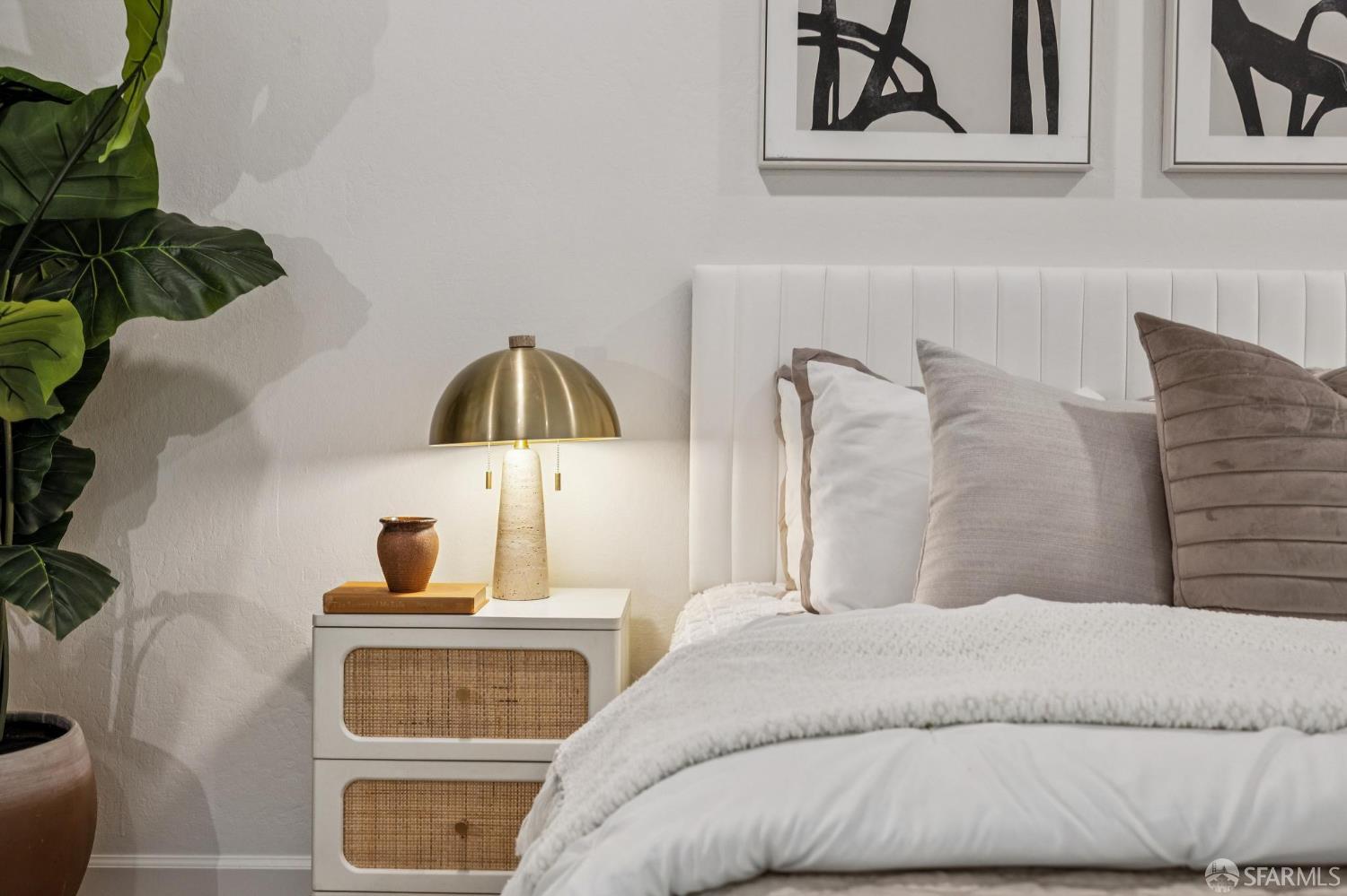 229 Cypress Point Drive Mountain View, CA 94043 - Photo 15 of 32 a bedroom with a bed and a potted plant