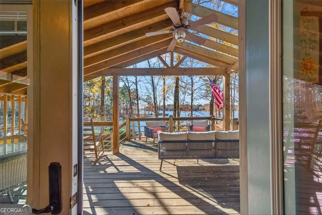 a room with indoor seating