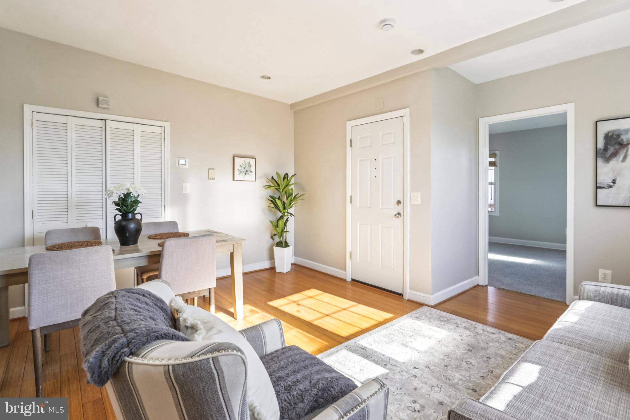 a living room with furniture and a rug