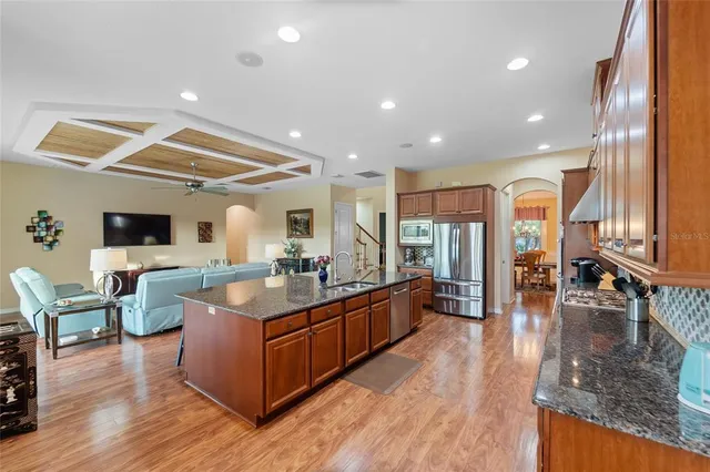 a kitchen with lots of counter top space