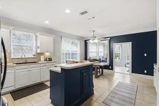 a kitchen with lots of counter top space