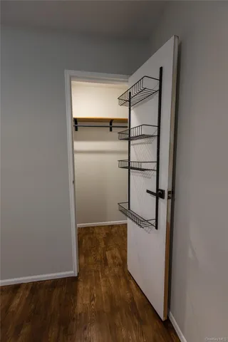 a view of walk in closet with empty racks