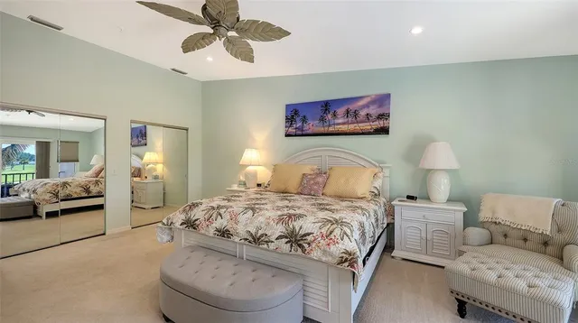 a bedroom with a bed and furniture