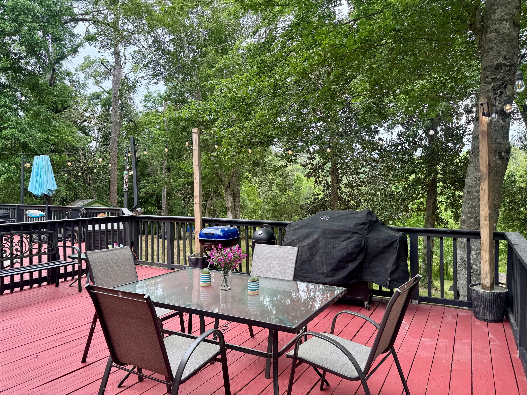 954 Hillbilly Heaven Road Livingston, TX 77351 - Photo 11 of 37 a view of a chairs and table on the deck
