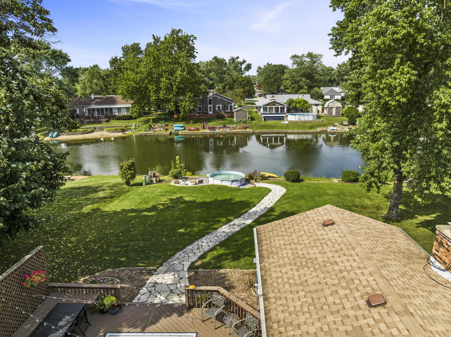 49 Old Post Road Montgomery, IL 60538 - Photo 25 of 31 a view of a lake with a yard and potted plants