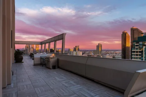 a bedroom with a bed and a fireplace