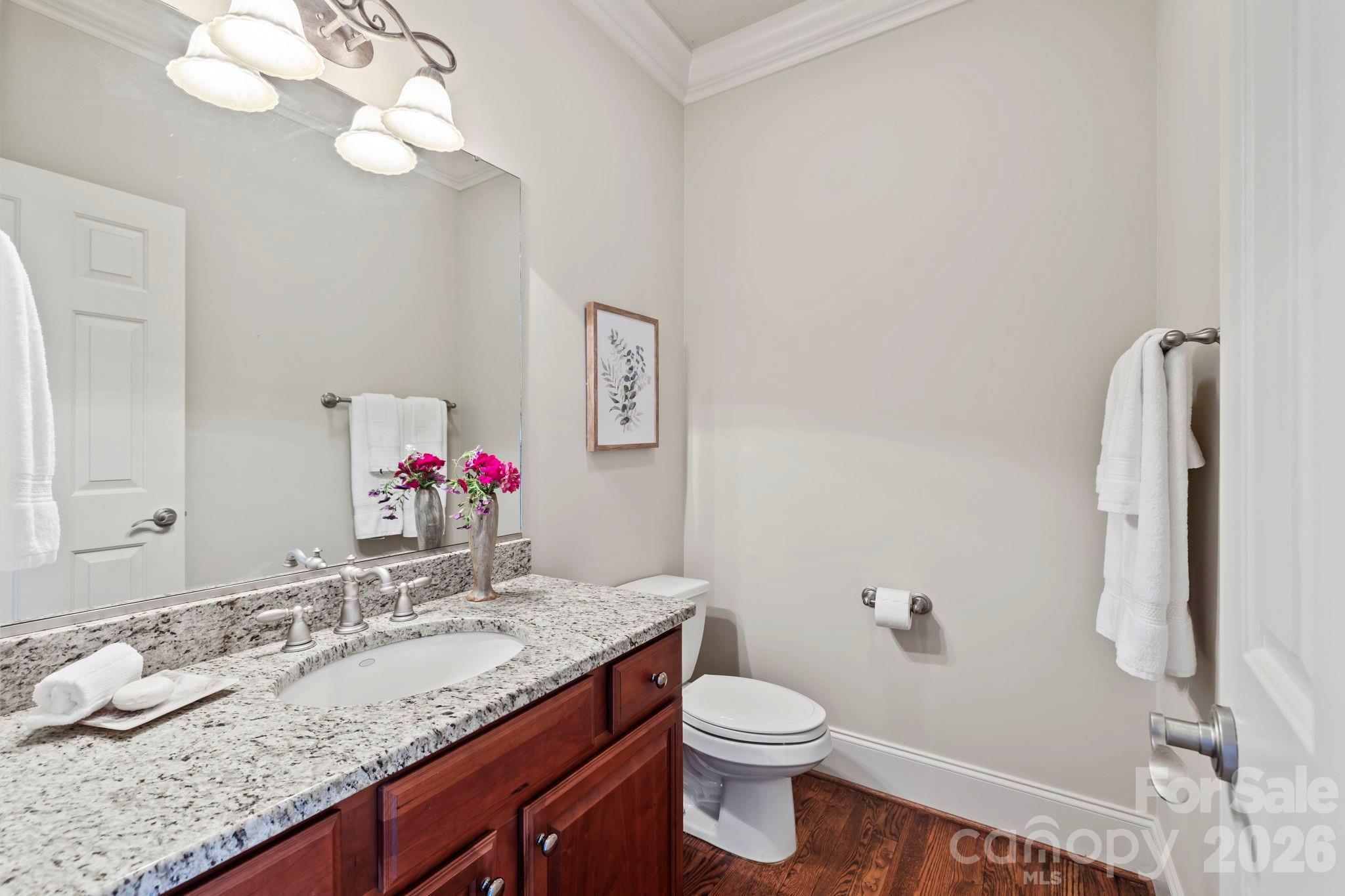 46 Beale Court Fletcher, NC 28732 - Photo 16 of 48 a bathroom with a granite countertop sink vanity mirror and toilet