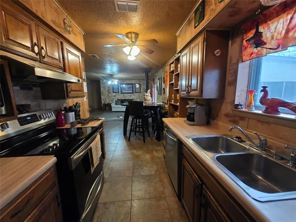 a kitchen with lots of counter top space