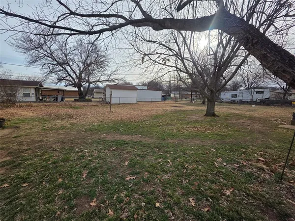 a view of a yard with a tree