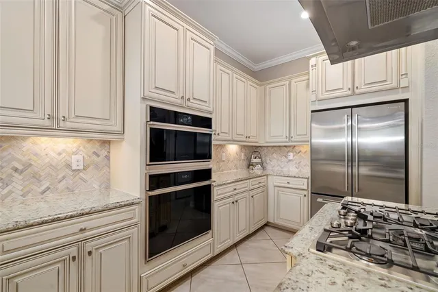 an aerial view of a swimming pool