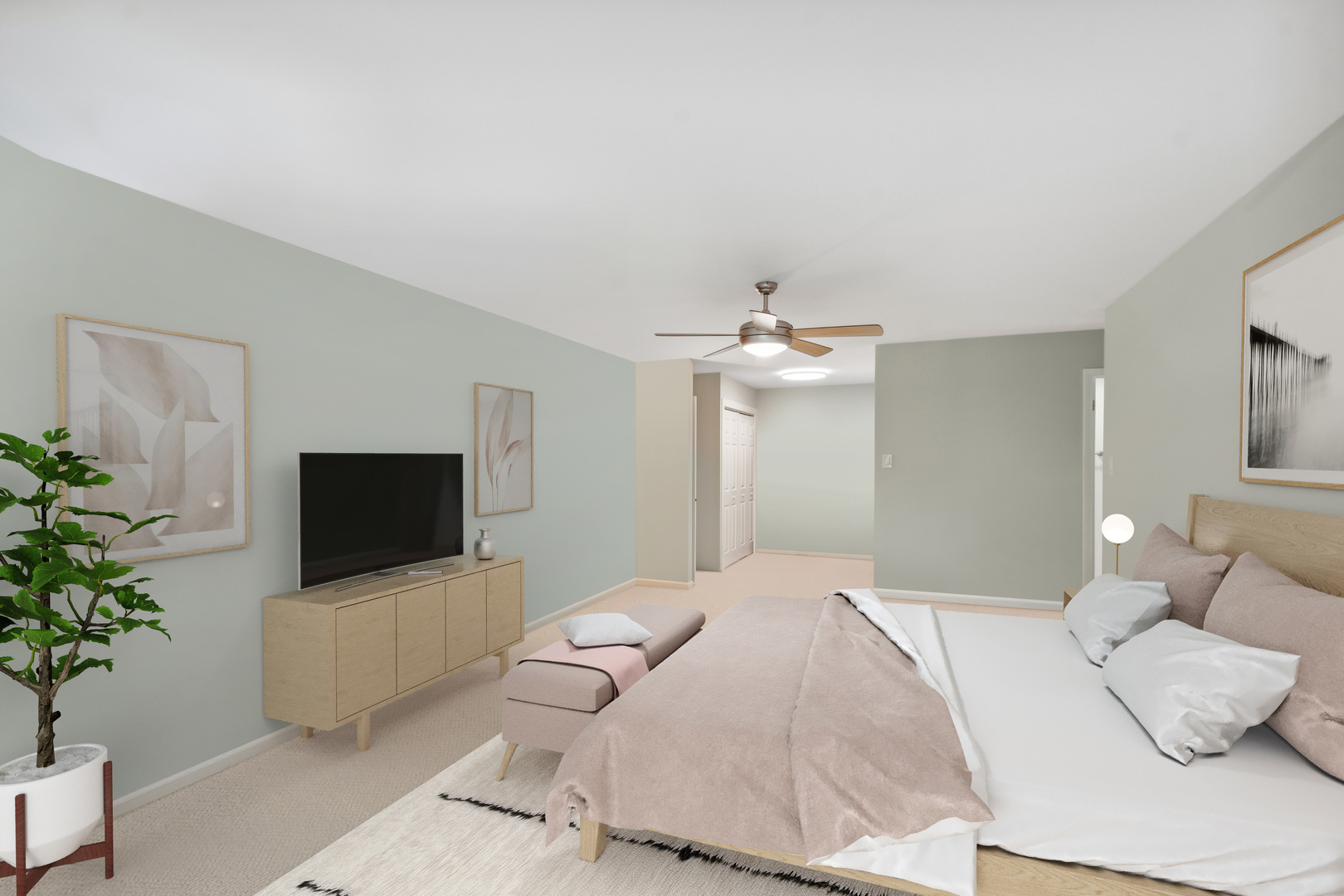 1175 Lake Cook Road, Unit 204 Northbrook, IL 60062 - Photo 13 of 20 a bedroom with a bed and a flat screen tv