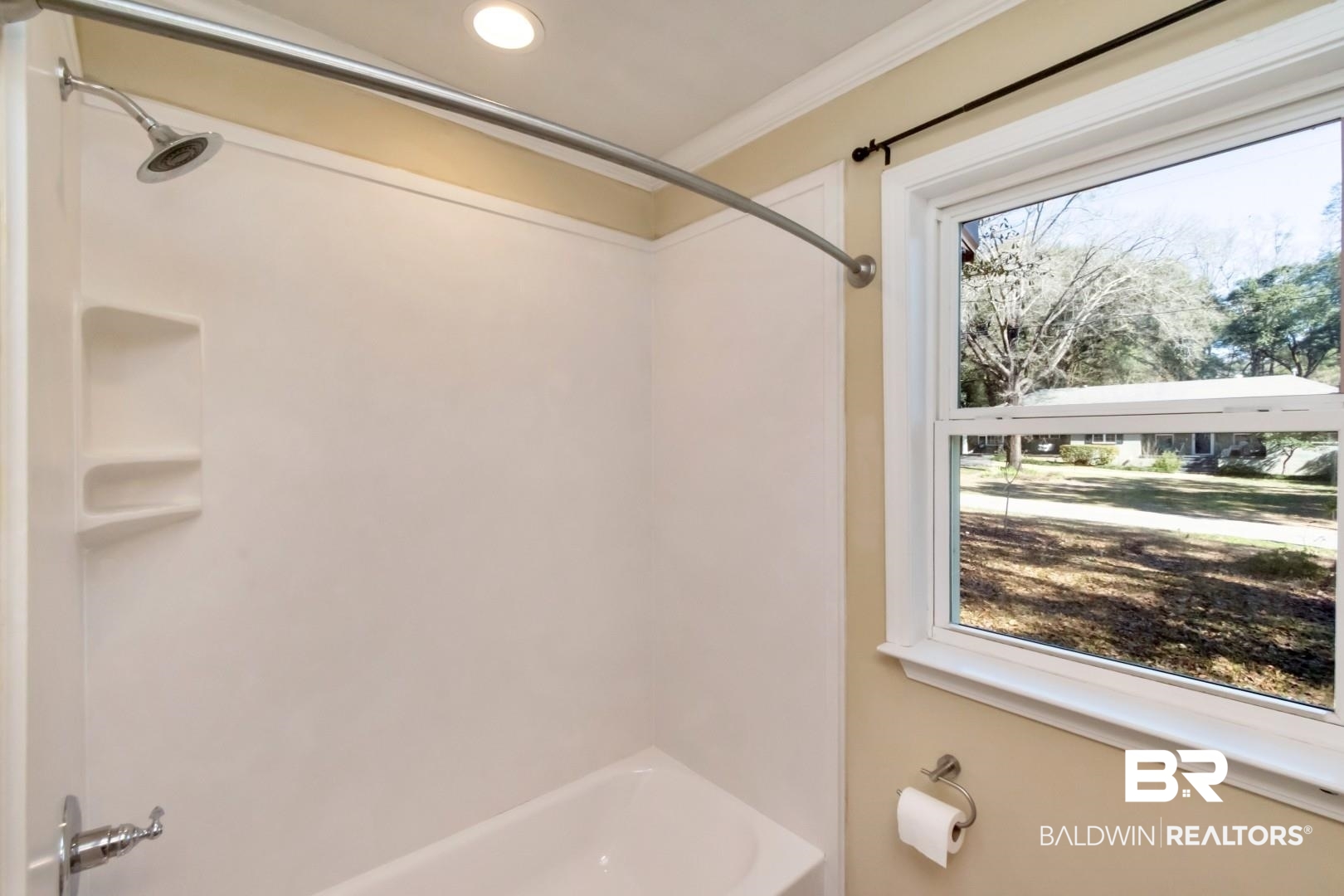 410 St John Place Mobile, AL 36609 - Photo 17 of 32 Bathroom featuring shower combination, recessed lighting, and ornamental molding