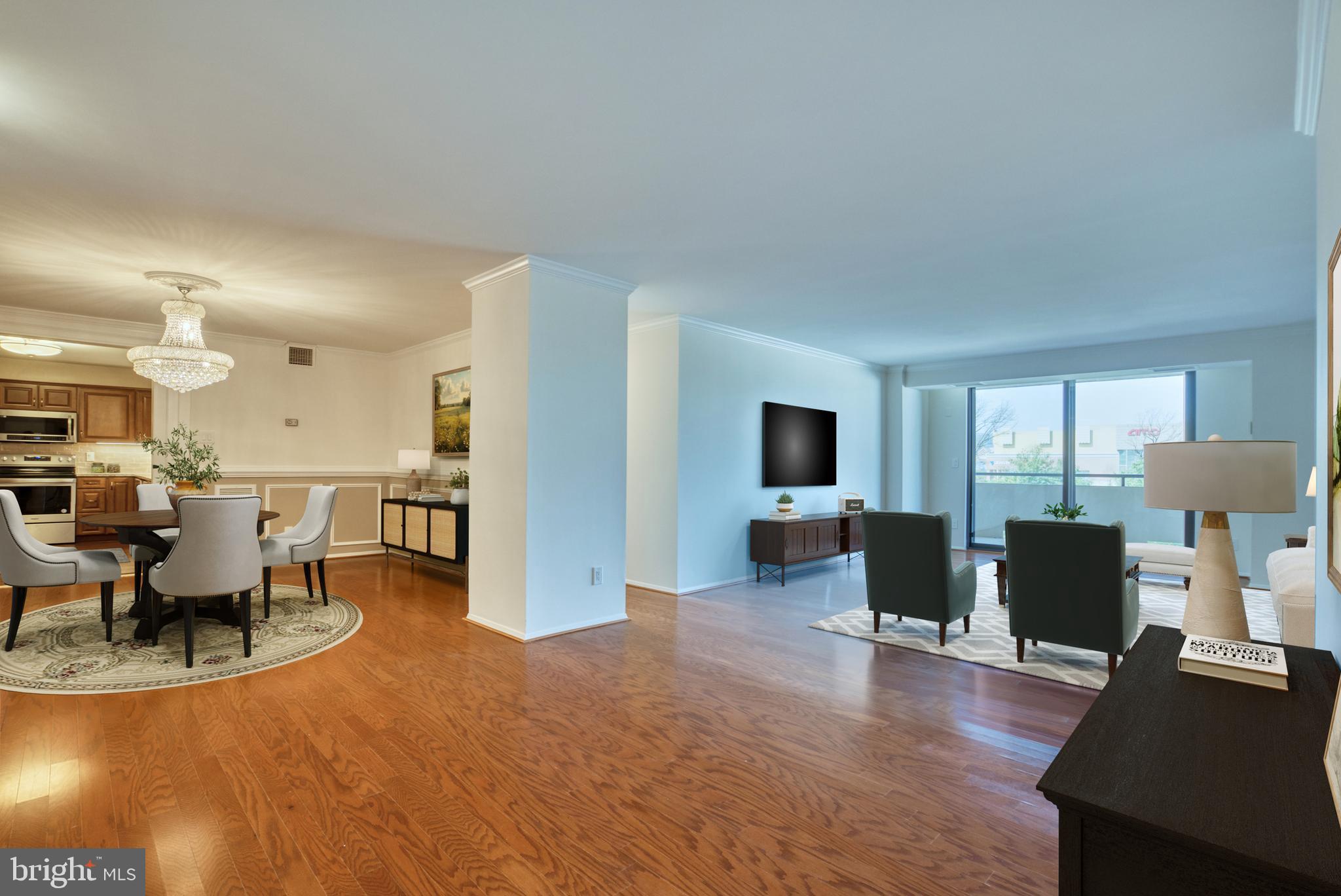 1800 Old Meadow Road, Unit 1006 McLean, VA 22102 - Photo 6 of 63 a living room with furniture a large window and a dining table