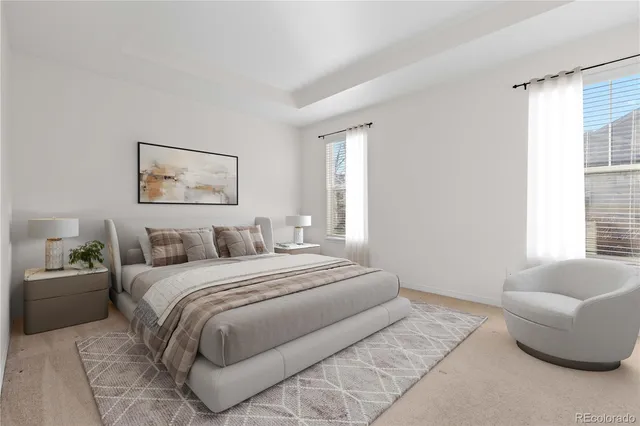 a bedroom with a bed and couch