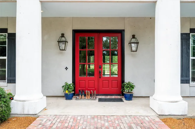 a view of a red door of the house