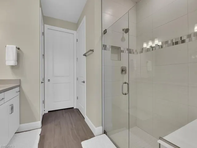 a view of a bathroom with a shower