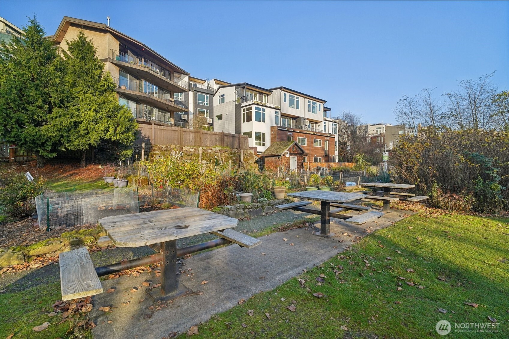 515 Howe Street, Unit A Seattle, WA 98109 - Photo 37 of 40 a view of a patio with table and chairs and potted plants