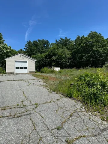 a view of a parking space with a large tree