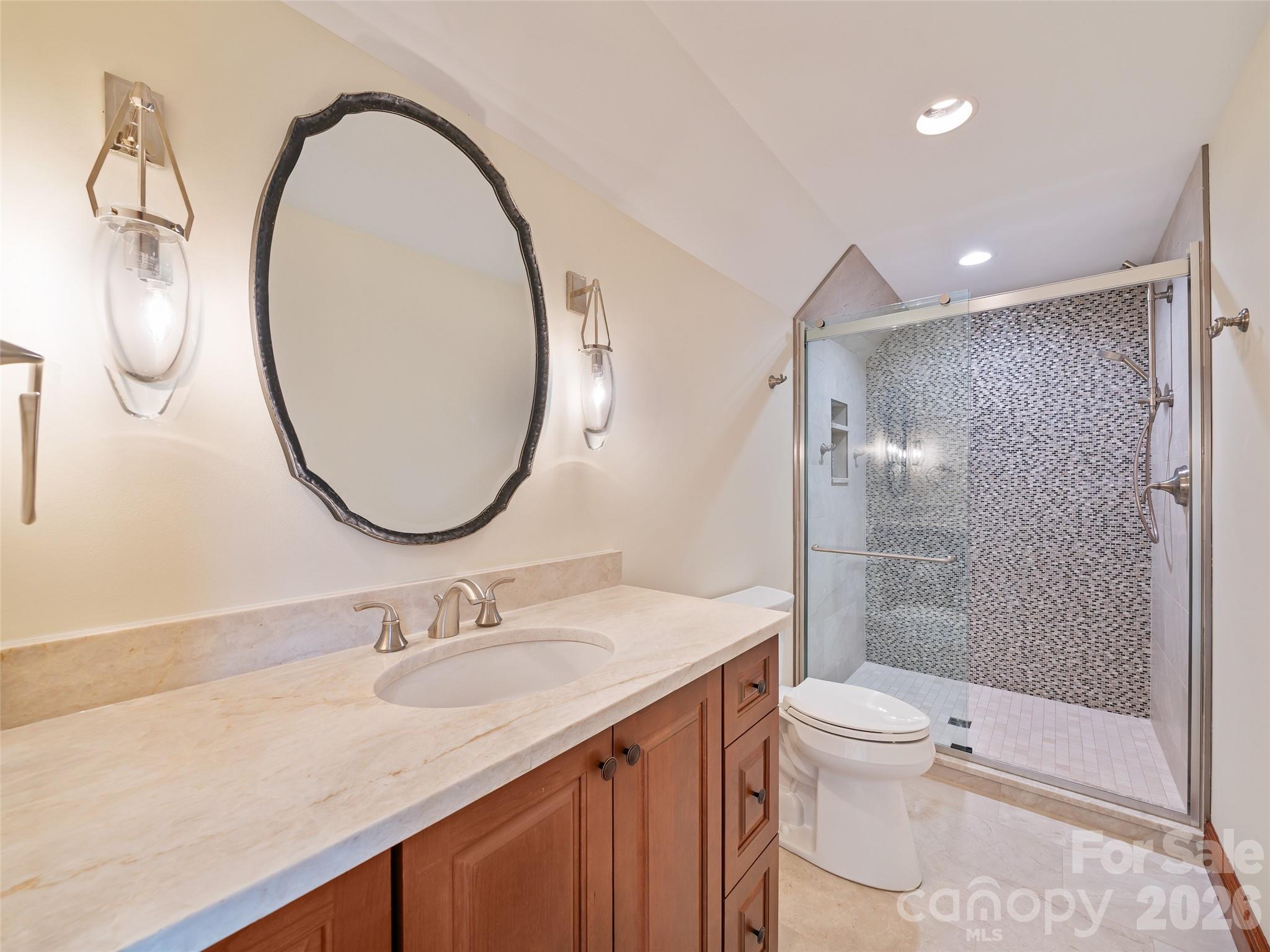946 Ridge Road Green Mountain, NC 28740 - Photo 38 of 48 a bathroom with a sink a toilet and a mirror
