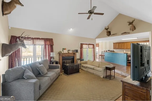 a living room with furniture flat screen tv and a fireplace