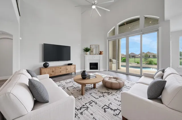 a workspace with furniture and a bookshelf