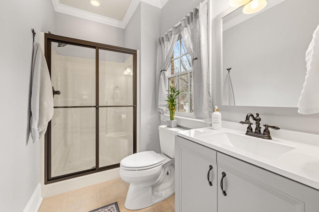 99 Madeline Anthony Road Dahlonega, GA 30533 - Photo 33 of 60 a bathroom with a sink a toilet a mirror and shower