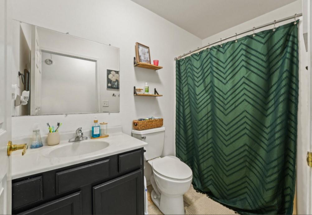 209 Mill Street Lone Oak, TX 75453 - Photo 14 of 29 Full bath featuring toilet, a shower with curtain, and vanity