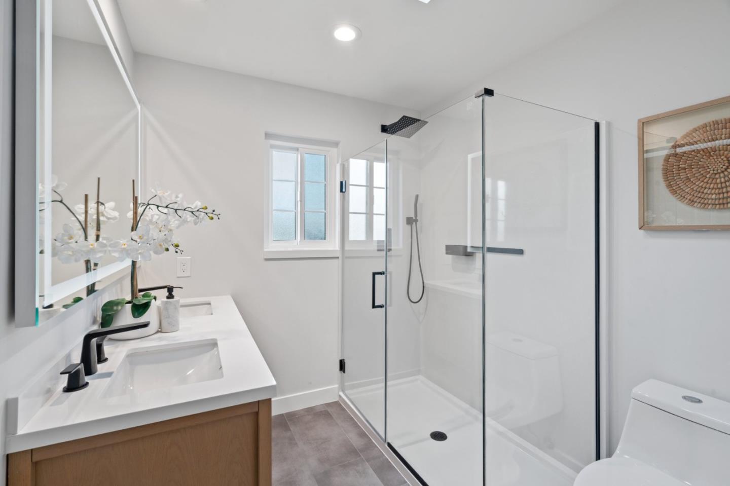 1720 Havenhurst Drive Los Altos, CA 94024 - Photo 21 of 49 a bathroom with a shower sink and mirror