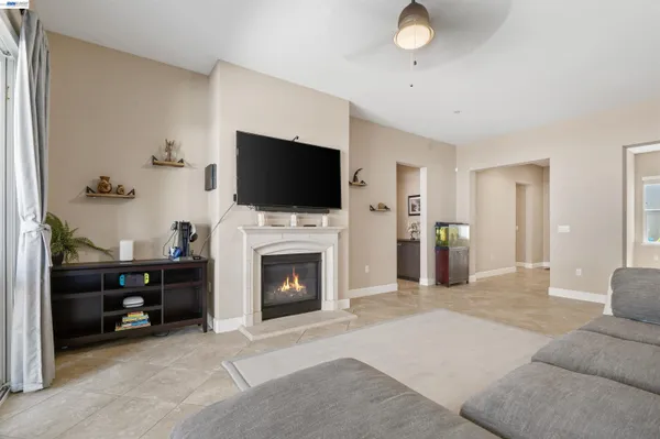 a living room with a fireplace