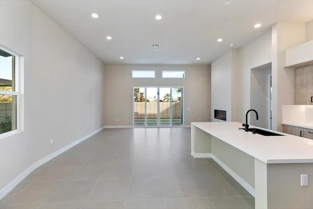 a large room with a large window