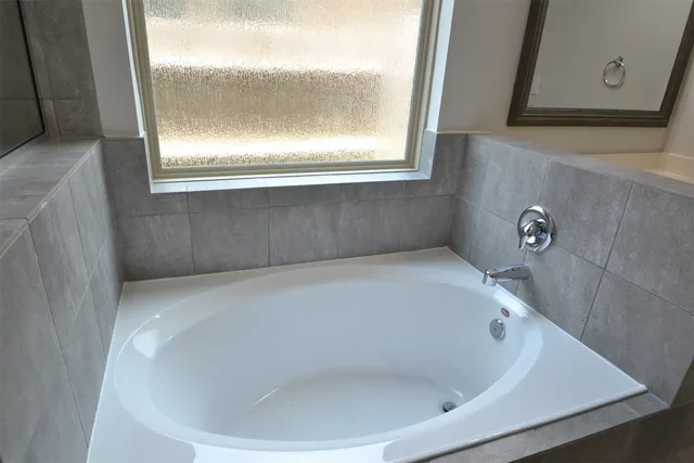 a bathroom with a bathtub