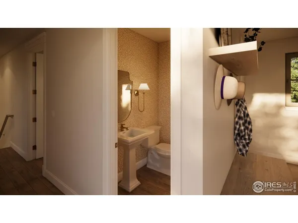 a bathroom with a sink mirror and vanity