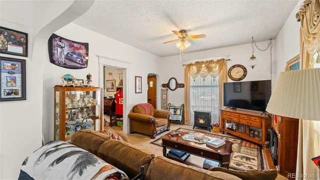 a living room with fireplace furniture and a flat screen tv