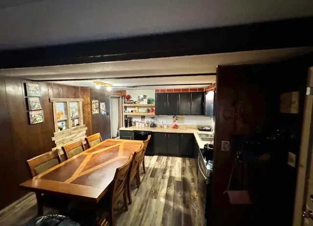 a table and chairs in a room