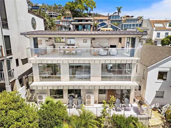 a front view of a multi story building