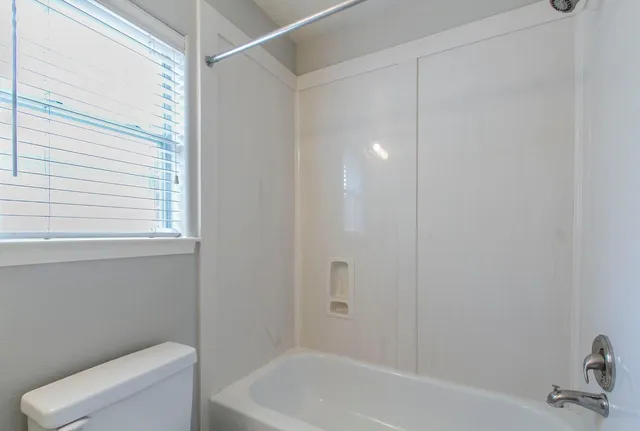 a bathroom with a toilet and a bathtub