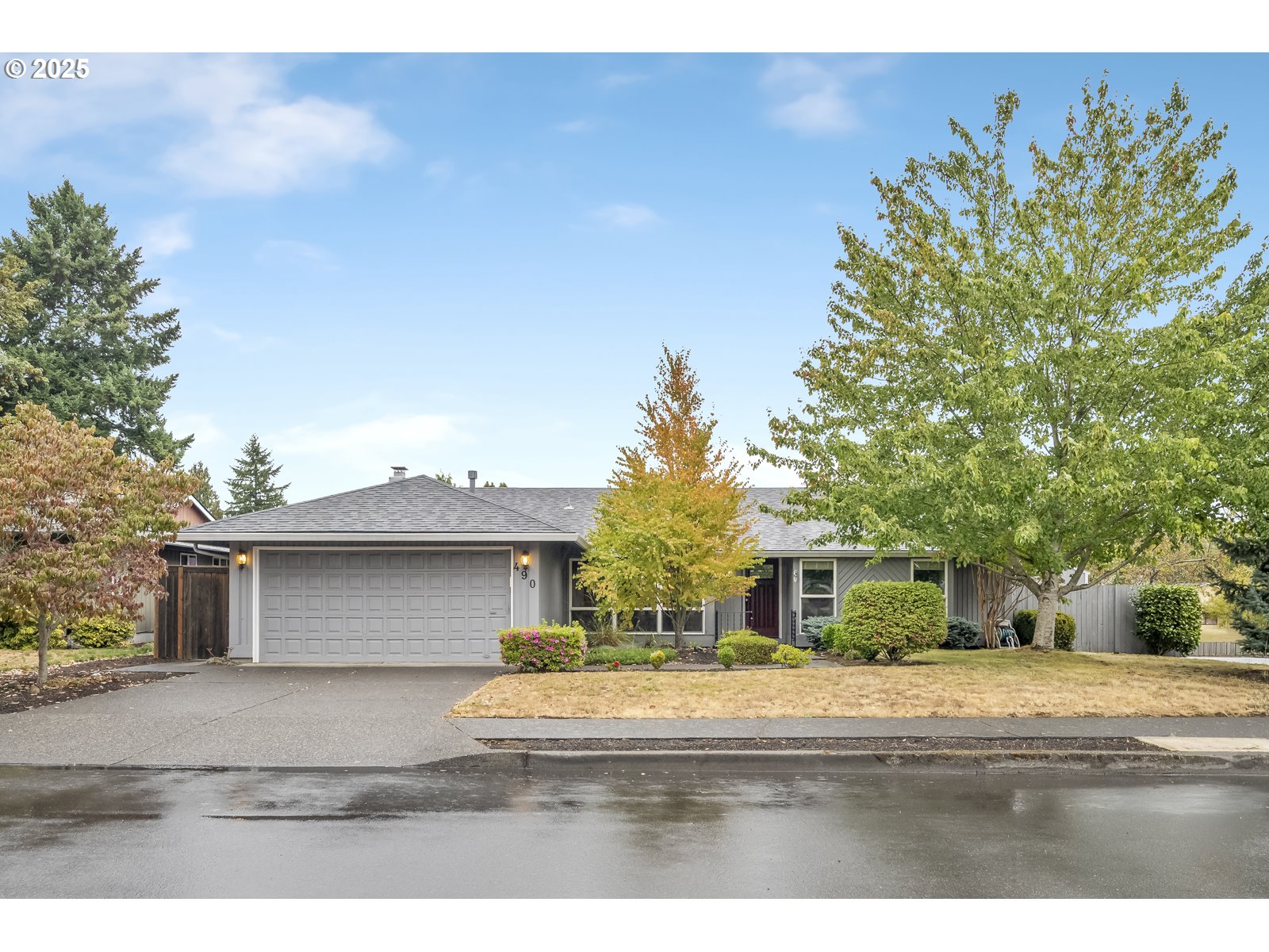 a view of a house with a yard and garage