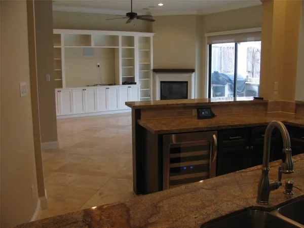 a kitchen with a cabinets and a stove
